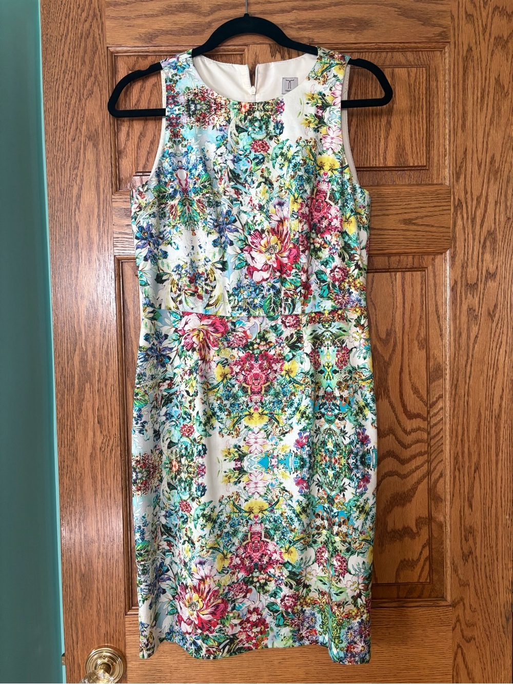 Tristan Floral Midi Sheath Dress in White, Pink, Green, Blue
